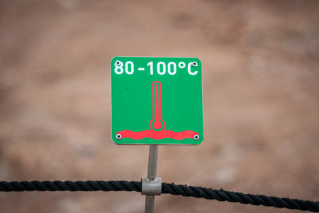 Boiling water warning sign in green color with celcius measuresの写真素材