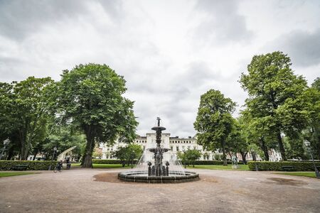 JÃ¶nkÃ¶ping, Sweden - JULY 30 - 2017: Stadsparken in JÃ¶nkÃ¶ping with a beautiful fountainのeditorial素材