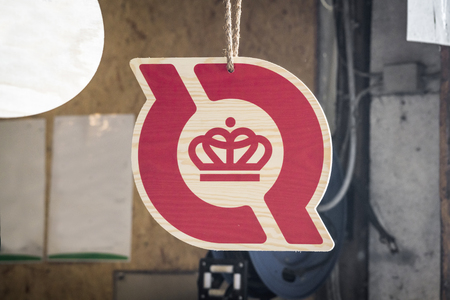 HADERSLEV, DENMARK - MAY 6 - 2016: Sign in a stable of the official Danish ecology logo that are free to be used by all who produces ecology in Denmarkのeditorial素材