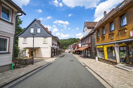 ALTENAU, GERMANY - AUGUST 12 - 2018: Altenau city in the summer with classic old german buildings on the sideのeditorial素材