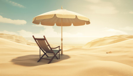 Perfect summer holiday on a tropical island, with bright blue skies, lush green palm trees, and white sandy beaches. The vibrant colors and warm sunshine evoke a sense of relaxation and adventure, making it an ideal destination for anyone seeking an escape from the daily grind. Generative AI illustration.の素材
