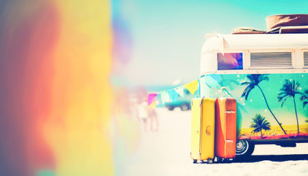 Essence of a perfect summer holiday, with a colorful and vibrant setting. The bright sunshine casts a warm glow over the scene, and the main subject can be seen enjoying themselves, engaging in various activities. The setting is idyllic, with classic summer environment. This picture is the epitome of a relaxing and fun-filled vacation, ideal for anyone looking to unwind and have a good time. AI generative illustrationの素材