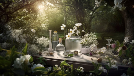 Scene of a sunny morning in springtime is captured with vibrant colors and bright light. The overall ambiance is joyous and happy, evoking a sense of renewal and freshness. AI generative illustrationの素材