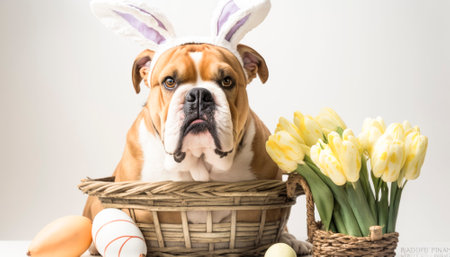 The photo features a vibrant and colorful Easter-themed image, with various symbols of the holiday. The bright and cheerful colors evoke a festive and joyous atmosphere, capturing the spirit of the springtime celebration. Overall, the photo exudes a sense of happiness and excitement that is synonymous with the Easter holiday.. AI generative illustrationの素材