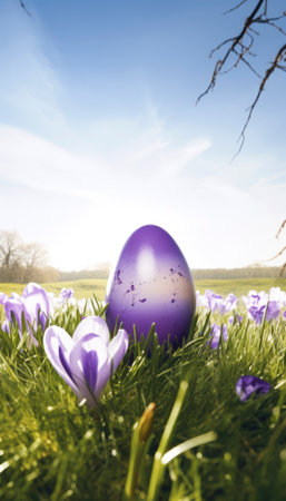 The photo features a vibrant and colorful Easter-themed image, with various symbols of the holiday. The bright and cheerful colors evoke a festive and joyous atmosphere, capturing the spirit of the springtime celebration. Overall, the photo exudes a sense of happiness and excitement that is synonymous with the Easter holiday.. AI generative illustrationの素材