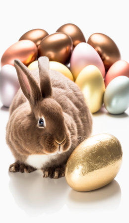 The photo features a vibrant and colorful Easter-themed image, with various symbols of the holiday. The bright and cheerful colors evoke a festive and joyous atmosphere, capturing the spirit of the springtime celebration. Overall, the photo exudes a sense of happiness and excitement that is synonymous with the Easter holiday.. AI generative illustrationの素材