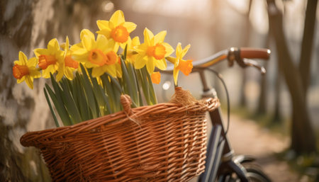 Scene of a sunny morning in springtime is captured with vibrant colors and bright light. The overall ambiance is joyous and happy, evoking a sense of renewal and freshness. AI generative illustrationの素材
