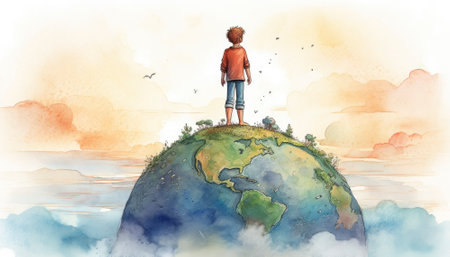 Charming childhood illustration with bright colors and a wonderful children's book style. The playful imagery captures the innocence and wonder of youth, evoking feelings of nostalgia and joy. Perfect for any project that celebrates the magic of childhood. AI generative imageの素材