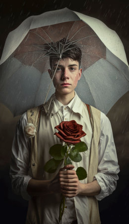 Male model portrait, looking good with a trendy haircut with a moody expression on his face. AI generative imageの素材