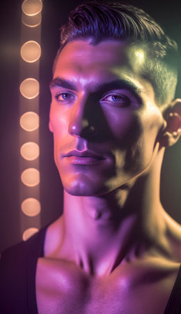 Male model portrait, looking good with a trendy haircut with a moody expression on his face. AI generative imageの素材