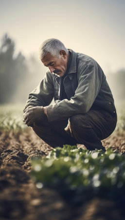 Concept of agriculture and farming in a serene rural setting. The clear blue sky and the peaceful surroundings evoke a sense of harmony with nature and the simplicity of rural life. AI generative imageの素材