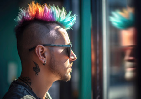 Hairdresser in a modern hair salon. The salon has an authentic hairt salon mood and the atmosphere exudes professionalism and style. AI generative imageの素材