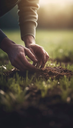 Concept of agriculture and farming in a serene rural setting. The clear blue sky and the peaceful surroundings evoke a sense of harmony with nature and the simplicity of rural life. AI generative imageの素材