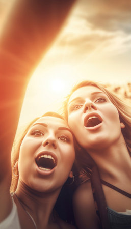 Outdoor festival event captures the essence of pure joy and celebration. People partying and, having fun under the warm sun. The colorful decorations, festive music and lively atmosphere create a sense of happiness that is contagious and uplifting AI generative imageの素材