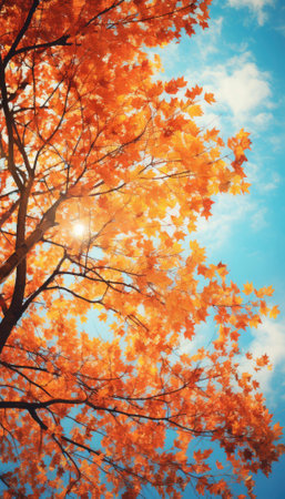 A stunning stock image captures the beauty of autumn with its vibrant and warm-hued foliage, creating a picturesque scene of nature's breathtaking transformation. Generative AI illustrationsの素材