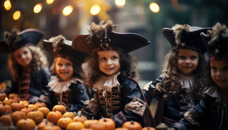 Spooky Fun! Join our Halloween extravaganza! Kids dressed to thrill, ready for trick-or-treat adventure! Ghostly goodies, hauntingly happy memories. Don't miss the frightful fun! #HalloweenWithKids. Generative AI illustrationsの素材