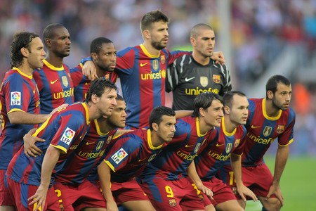 Futbol Club Barcelona Team before the match between FC Barcelona and Mallorca in Nou Camp Stadium in Barcelona, Spain. October 3, 2010のeditorial素材