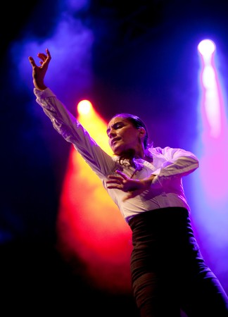 Rafaela Carrasco dancing flamenco on a tribute concert to flamenco singer Camaron de la Isla at the Cathedral Square on September 23, 2010 in Barcelona, Spainのeditorial素材