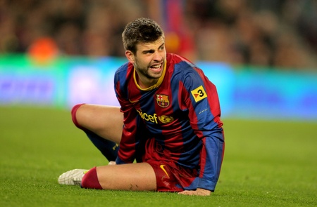 Gerard Pique of Barcelona during the match between FC Barcelona and Real Zaragoza at the Nou Camp Stadium on March 5, 2011 in Barcelona, Spainのeditorial素材