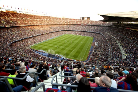 FC Barcelona stadium, Camp Nou, during the match between FC Barcelona and RCD Espanyol at the Nou Camp Stadium on May 8, 2011 in Barcelona, Spainのeditorial素材