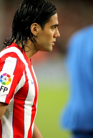 Radamel Falcao of Atletico Madrid before the spanish league match against Atletico Madrid at the Nou Camp Stadium on September 24, 2011 in Barcelona, Spainのeditorial素材