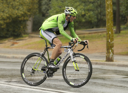 Michel Koch of Cannondale Team rides during the Tour of Catalonia cycling race through the streets of Monjuich mountain in Barcelona on March 30, 2014のeditorial素材