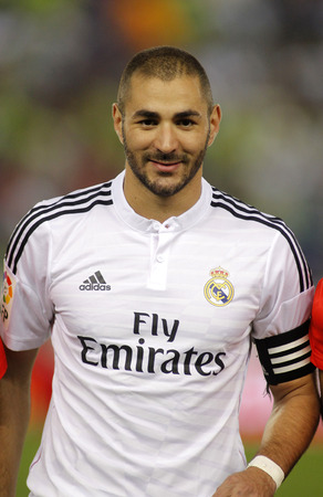 Karim Benzema of Real Madrid before the Spanish Kings Cup match against UE Cornella at the Estadi Cornella on October 29, 2014 in Barcelona, Spainのeditorial素材