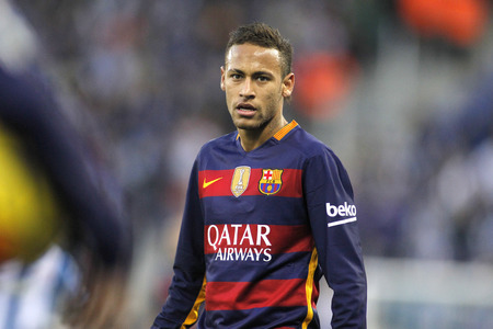 Neymar da Silva of FC Barcelona during a Spanish League match against RCD Espanyol at the Power8 stadium on January 2, 2016 in Barcelona, Spainのeditorial素材