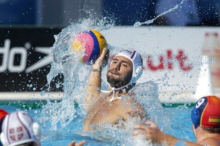 Nikola Raden of Serbia in action during a match of World Championship BCN2013 at the Picornell Swimming pool on August 1, 2013 in Barcelona Spainのeditorial素材