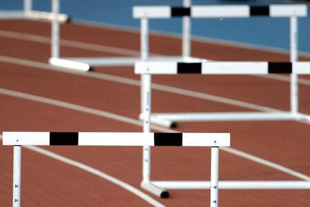 Hurdles on an empty track.の写真素材