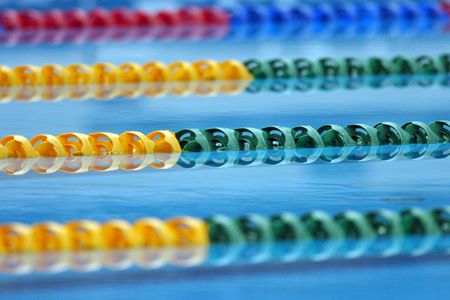 Colorful lap lanes decorate the swimming pool.