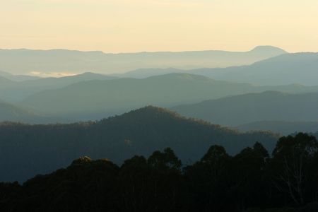 A hillside landscape of mountains in rows.の写真素材