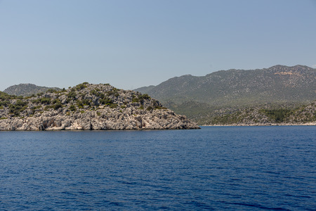 Blue sea and rock in Turkey.の写真素材