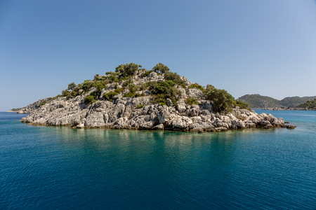 Blue sea and rock in Turkey.の写真素材