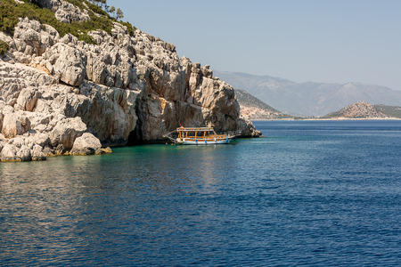Blue sea and rock in Turkey.の写真素材
