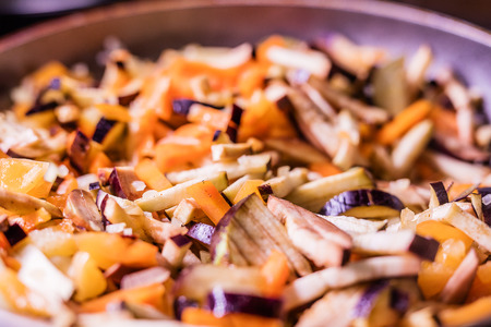 The vegetables in the pan. Vegetable stew.の写真素材