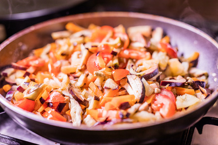 The vegetables in the pan. Vegetable stew.の写真素材