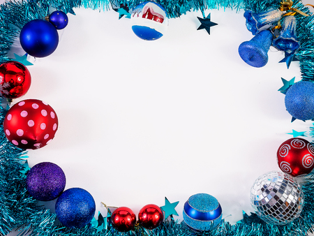 Toys for the new year. Christmas toy. Christmas toy. Toys on the Christmas tree. Christmas lights and candles.の写真素材