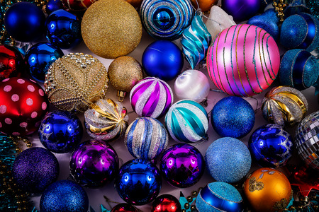 Toys for the new year. Christmas toy. Christmas toy. Toys on the Christmas tree. Christmas lights and candles.の写真素材