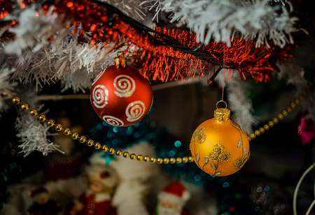 Toys on the Christmas tree for the new year. Christmas toy. New year. Beautiful holiday.の写真素材
