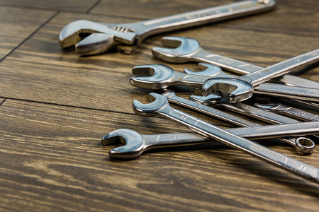 Wrenches of different sizes. Keys for tightening nuts and bolts.