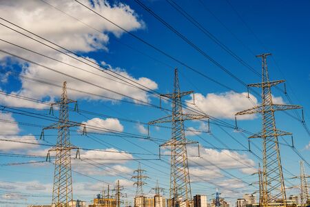 Masts of high-voltage wires.