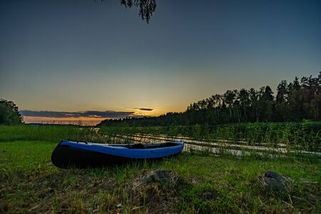 Night landscape on lake Ladoga, Karelia, Russia.の写真素材