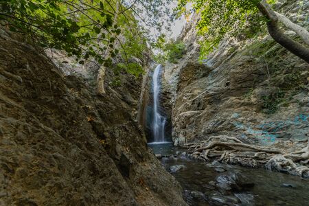 Millomeri waterfall in Platres near Troodos, Cyprus. Magnificent landscape overlooking the waterfall.の写真素材