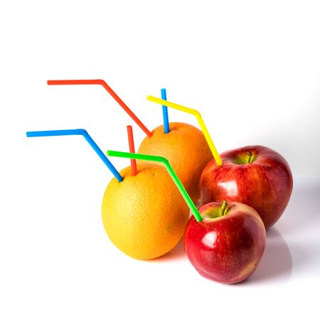 Red apple with drops of water on a white background. Close-up.の写真素材