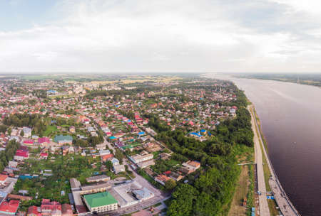 The city of Gorodets, Nizhny Novgorod oblast, Russia. Photo from a high point. Landscape with a view of the city on a Sunny day.の写真素材