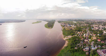 The city of Gorodets, Nizhny Novgorod oblast, Russia. Photo from a high point. Landscape with a view...
