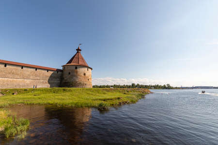 The Oreshek Fortress In Saint Petersburg. Russia. The Castle Nut. Leningrad region. City of Shlisselburg. Neva. An ancient fortress on the island. Summer panorama of the Oreshek fortress. travel to Russia.のeditorial素材