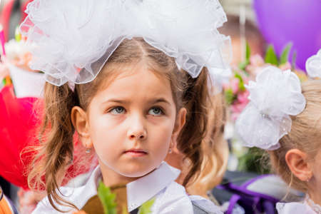 Saint Petersburg, Russia September 1, 2018 School 667 Nevsky district. Gatheringofstudentsneartheschool.のeditorial素材