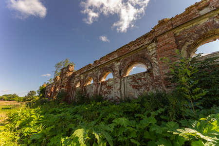 An old ruined Church in the Leningrad region, Russia. Ruins of an ancient temple.の写真素材